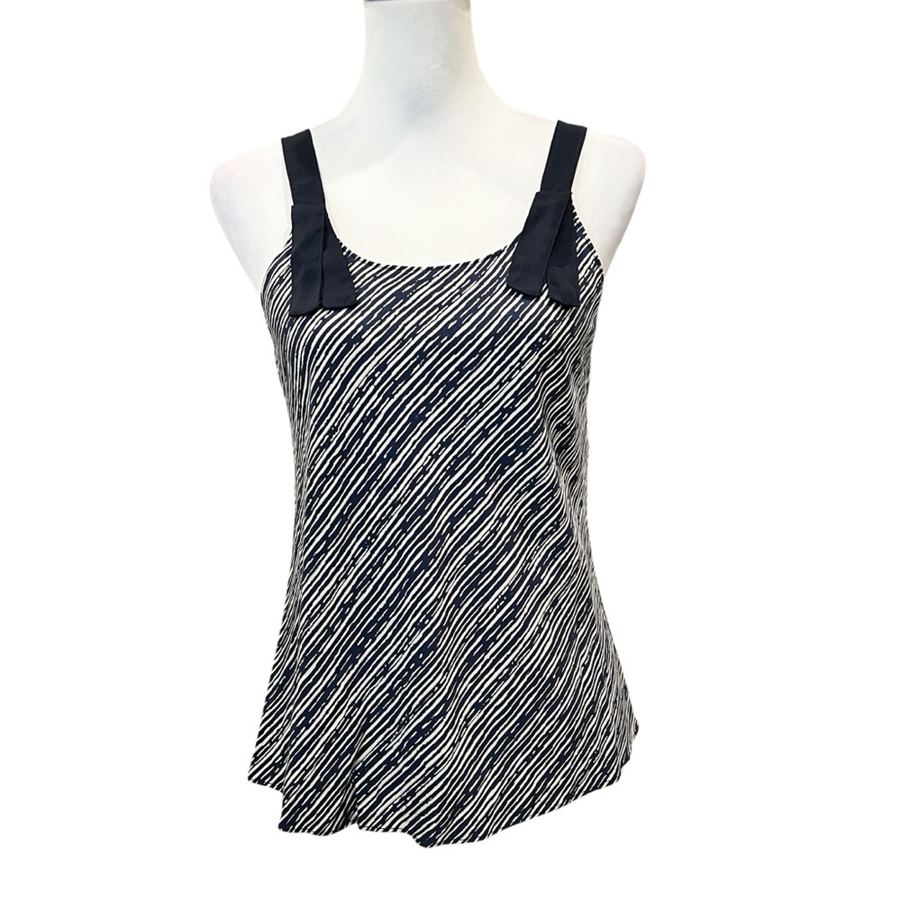 NIC+ZOE Spring Rain Print Tank Top Contrast Strap Blue White XS NEW - Picture 3 of 14
